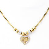 Heart Tree of Life Necklace – Gold Rhinestone Charm for Women