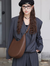 Genuine Leather Crescent Crossbody Bag – Niche Design Shoulder & Armpit Tote for Women