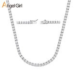 18K Gold Zirconia Tennis Necklace – Copper Plated Cuban Chain, Rhombus Design