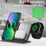 4-in-1 Wireless Charging Alarm Clock – 15W Fast Charge, LED Display & Temperature