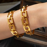 Titanium Steel Hollow Square Chain Bracelet – 18K Gold Plated Adjustable Jewellery