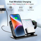 4-in-1 Wireless Charging Alarm Clock – 15W Fast Charge, LED Display & Temperature