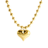 18K Gold Heart Pendant Bead Chain Necklace – Geometric Minimalist Hip-Hop Choker for Women