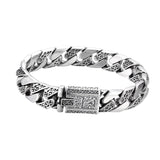 925 Silver Bracelet Pattern Cuban Link Thick Men's Thai Silver Vintage Oxidized Jewelry