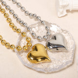 18K Gold Heart Pendant Bead Chain Necklace – Geometric Minimalist Hip-Hop Choker for Women