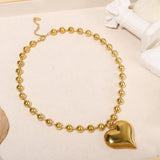 18K Gold Heart Pendant Bead Chain Necklace – Geometric Minimalist Hip-Hop Choker for Women