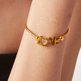 Titanium Steel Rhinestone Letter Bracelet – Gold Plated Personalised Jewellery for Women