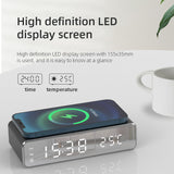 Smart LED Digital Alarm Clock with Wireless Charging – Temperature Display, Multi-Function Bedside Clock