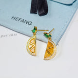 Lemon Crystal Fruit Stud Earrings – Playful Silver Jewellery for Women