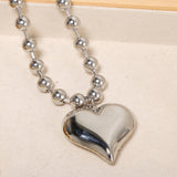 18K Gold Heart Pendant Bead Chain Necklace – Geometric Minimalist Hip-Hop Choker for Women