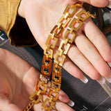 Titanium Steel Hollow Square Chain Bracelet – 18K Gold Plated Adjustable Jewellery