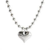 18K Gold Heart Pendant Bead Chain Necklace – Geometric Minimalist Hip-Hop Choker for Women