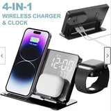 4-in-1 Wireless Charging Alarm Clock – 15W Fast Charge, LED Display & Temperature