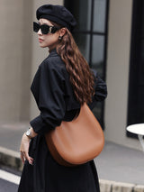 Genuine Leather Crescent Crossbody Bag – Niche Design Shoulder & Armpit Tote for Women
